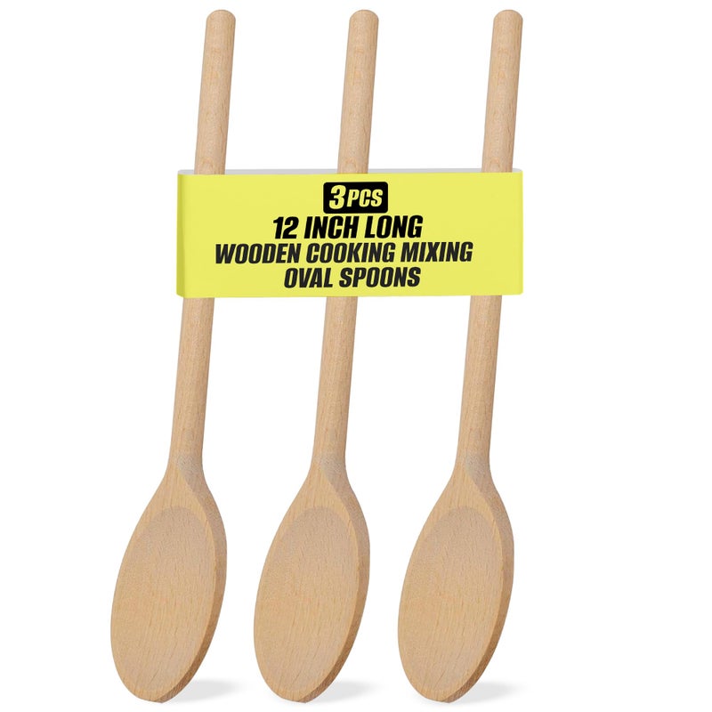BICB 3-PCS 12â€³ Long Beechwood Wooden Cooking Spoons â€“ Heat-Resistant, Non-Scratch Mixers for Non-Stick Cookware | Sustainably Sourced European Crafting - Image 1